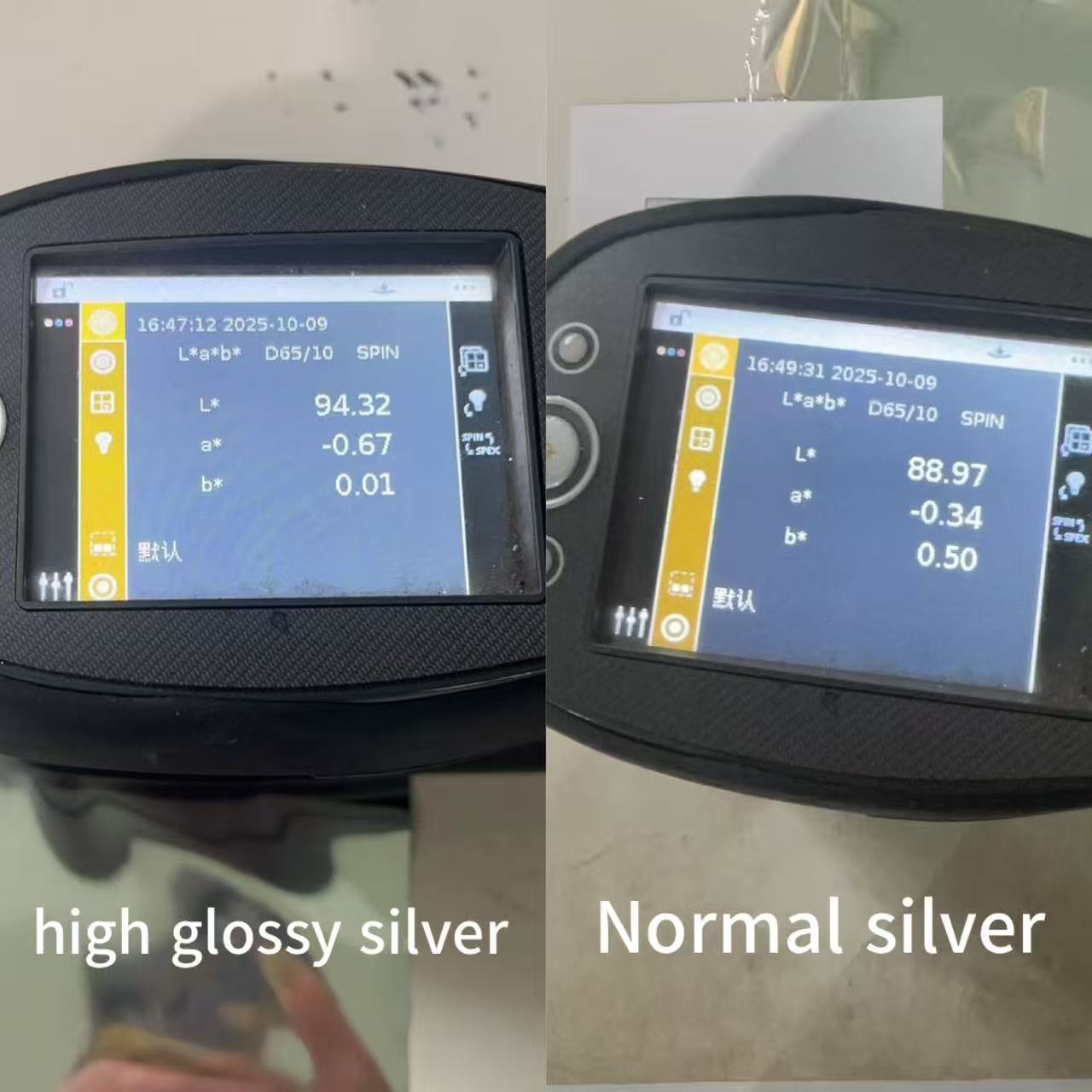 Evaluating metallic foil gloss on production substrates